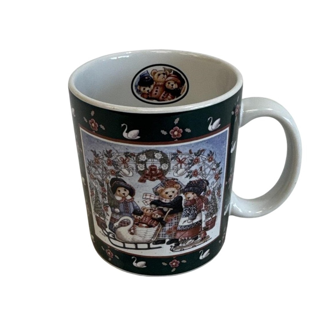 Lang And Wise Coffee Cup Mug Teddys Swan Sleigh‎ Mug 1997 Vintage 10 oz